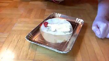 Nicoletta is your little slut masturbating with this cake and eating it all