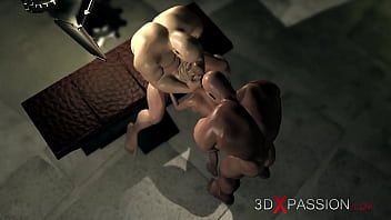 Young fashion girl captive fucked by big muscular men in the dark dungeon