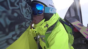 4K Public cumshot on mouth in ski lift Part 1, 2