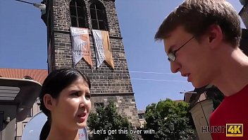 HUNT4K. Nerdy cuckold watches girlfriend fucked by muscular stranger