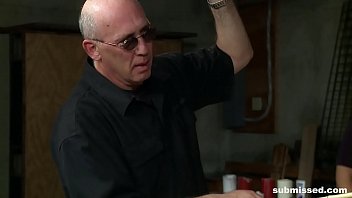 Amateur slave anal fisting while hogtied upside down