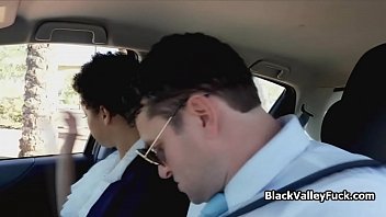 Black coed sucks driving instructors fat cock