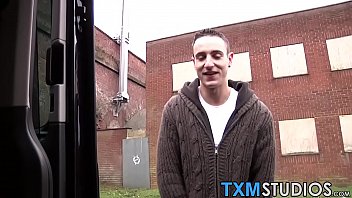 Young British jock blowing big cock in car threeway