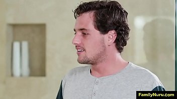 step Mother and son naked oil massage