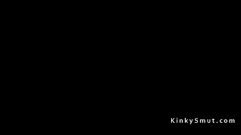 Mistress in fishnet bodyhose anal fucks slaves