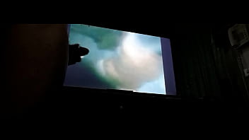 guy watching spy video and jerk