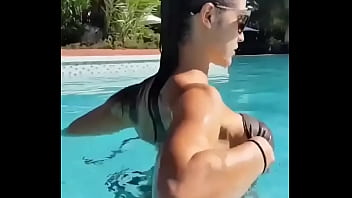Amanda Cerny in the pool showing tits