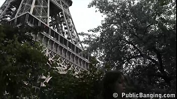 Extreme sex by the Eiffel Tower in Paris France with a pretty girl and 2 guys