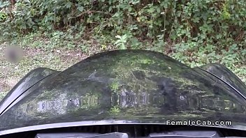 Lesbian babes licking on the bonnet of fake taxi