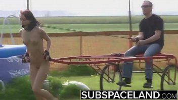 Teen Humiliated tied to a cart and slapped with a wet towel in submission