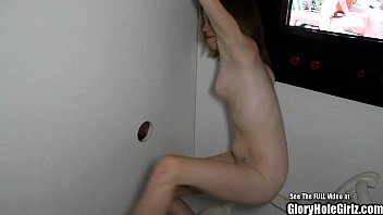 Tiny Tit Red Head Alyssa Sucking Black Cock in Glory Hole