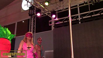 Fatty brunette bdsm show with a slave