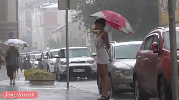 Jeny Smith white see through mini dress in public.