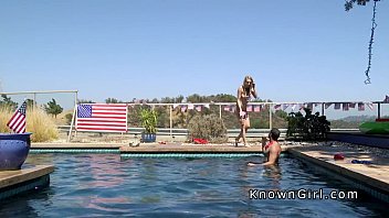 Girlfriend fucked after pool party outdoor