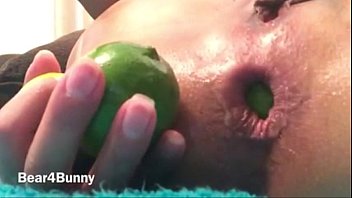 Bunny loves stuffing her ass with fruit until its gaped