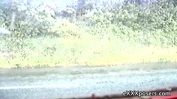 Busty teen flashing and naked in public