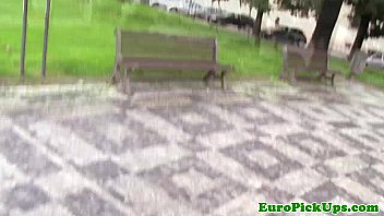 Pulled blonde flashing her big nipples