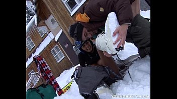 Brunette teen Ora taking a fat phallus in snow