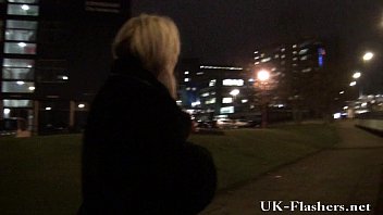 Sexy voyeur evening outdoors with blonde amateur babe in lingerie flashing