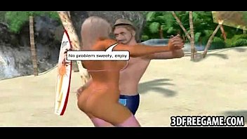 Hot 3D whore is dancing on the beach with a random guy