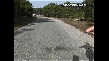 brunette teen flashing outdoor