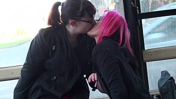 Leah Caprice and her lesbian lover flashing at a busstop