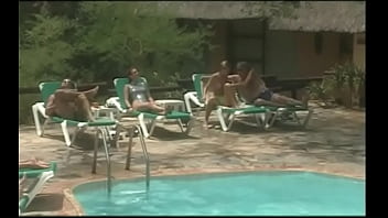 Cecile Gives One Guy a Blowjob and Another a Handjob in a MMF Threeway