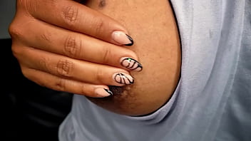 Ebony girl tempts you with her beautiful tits in your face