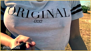 Wife walks around golf course braless