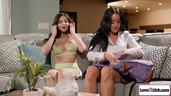 I got my busty stepmom to lick my pussy and strapon fuck me