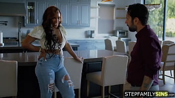 Busty ebony deepthroating stepbro in law