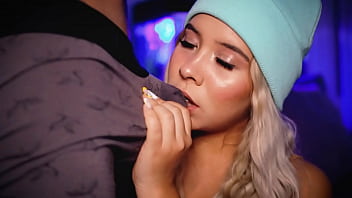 Blonde with a cute face loves to suck her boyfriend'_s cock while wearing his boxers