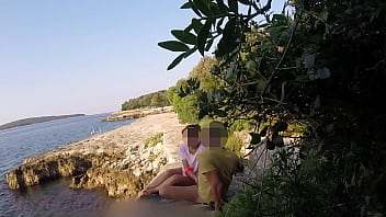 Teen teacher sucks my cock in a public beach in Croatia in front of everyone - it'_s very risky with people near- MissCreamy