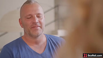 Blonde model getting double penetration in the photo studio