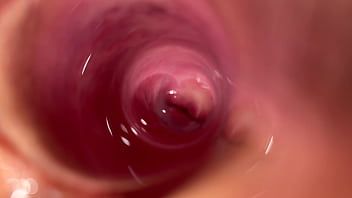 Camera deep inside Mia'_s teen creamy pussy, Transparent dildo fuck