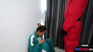 Dirty masked guy fucked Asian contestant and he helped her to win the game