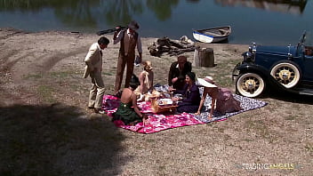 Group of naughty friends loves fucking together outdoors