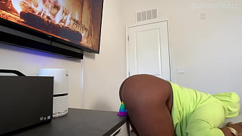 Big booty ebony riding huge dick on countertop