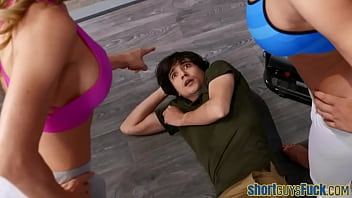 Busty MILF pounded by pervy little guy for cum in mouth