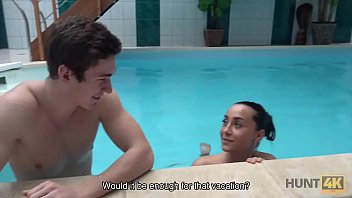 HUNT4K. Cuckold doesn&rsquo_t know his lovely brunette sells her body