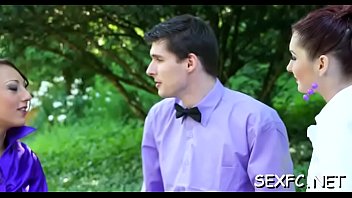 Fully clothed sex session with hot babes and big males