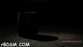 Gagged and fastened up slave is being pleasured with fake penis