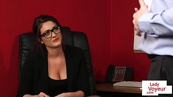 Office beauty instructing wanking sub