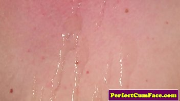 UK babe cocksucks in stockings before cum