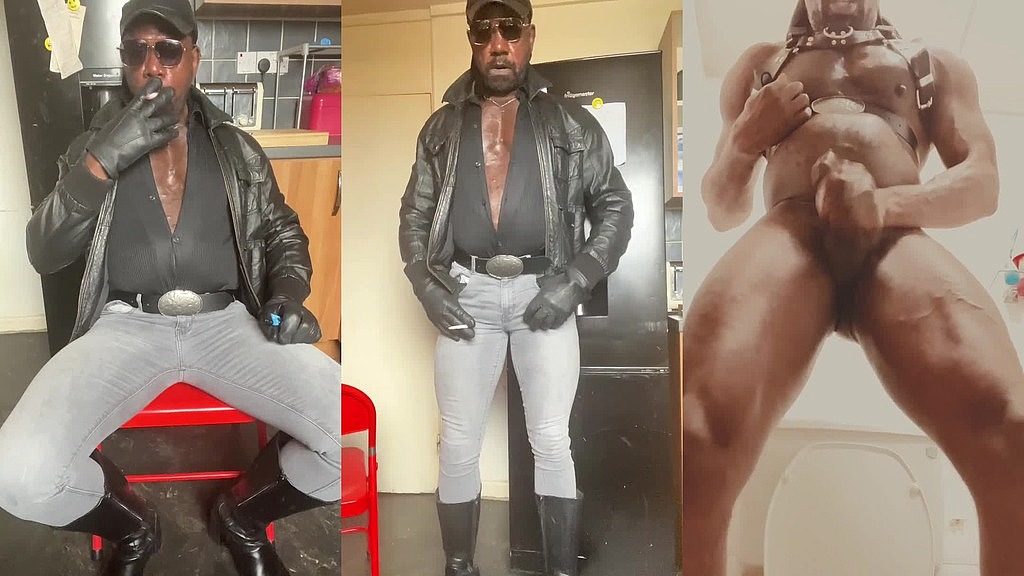 fetish black tight shirt & jeans smoke & deload
