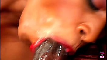 The chocolate beauty has finally found a long shaft for her shaved tight pussy