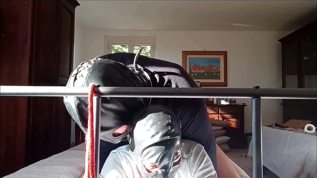 bound in a bed i have all my holes roughly fucked by a big cock front view