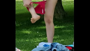 Voyeur Cam. Busty Bombshell Flashing Huge Tits in Public Park