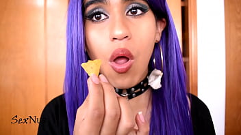 Chewing delicious xbag of chips