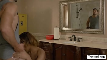 TS Jexxxica gets barebacked by pervert gym buddy